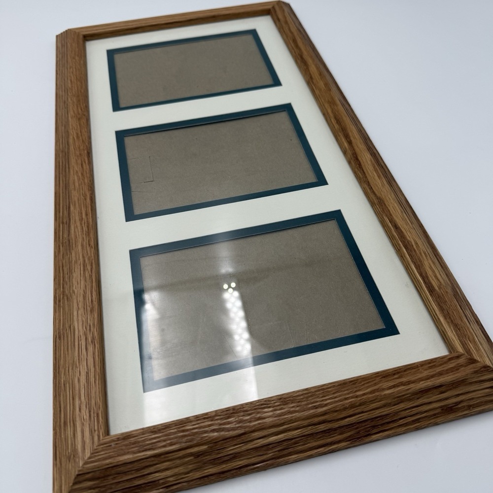 Vtg Wood Picture Frame Three Sections 4 X 6 Double‎ Matted Cottage Family 1990s